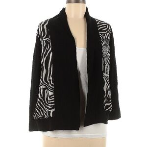 Jones New York black zebra open front cardigan medium women sweater professional